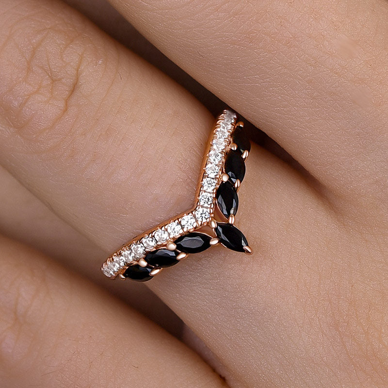 Vintage Marquise Cut Black Stone Wedding Band