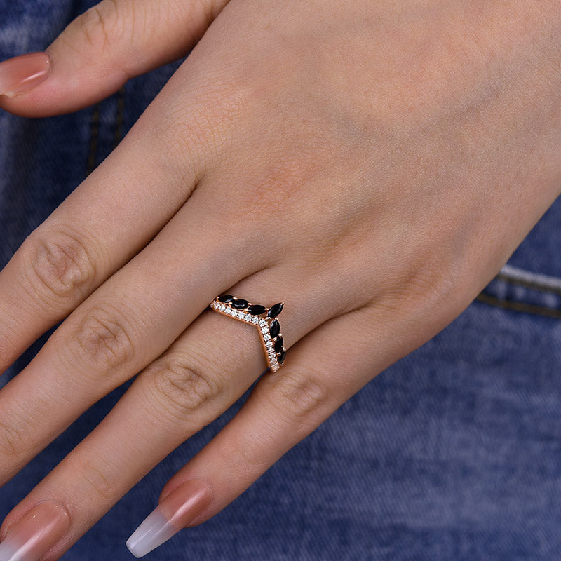 Vintage Marquise Cut Black Stone Wedding Band