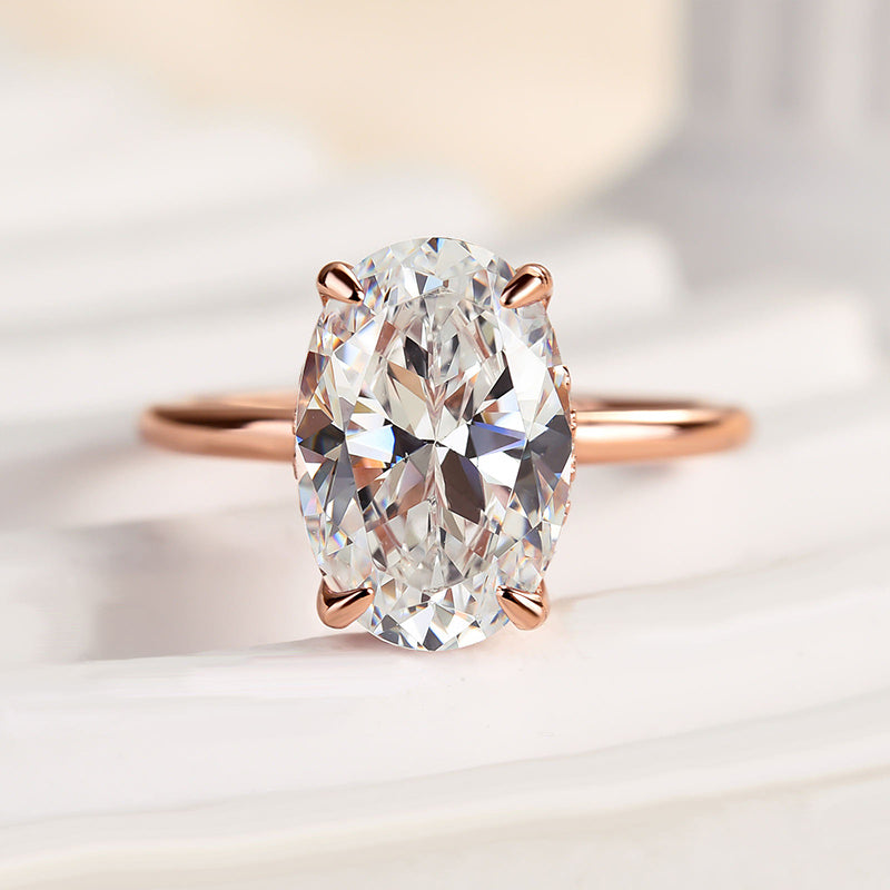 Classic 4.0Ct Solitaire Oval Cut Hidden Halo Engagement Ring In Sterling Silver