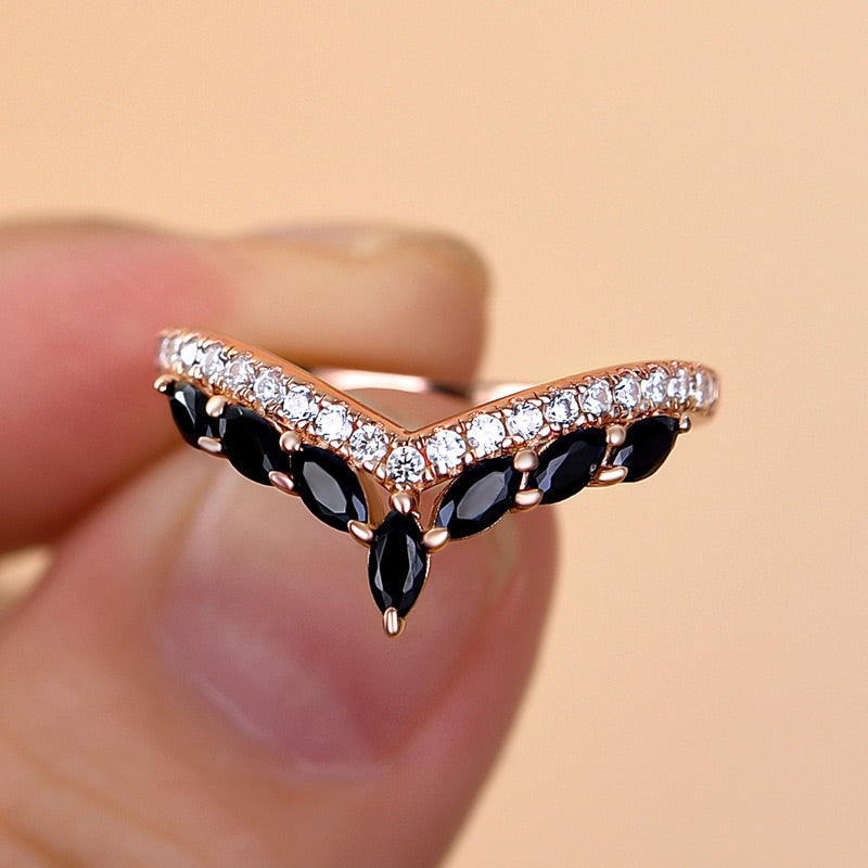 Vintage Marquise Cut Black Stone Wedding Band