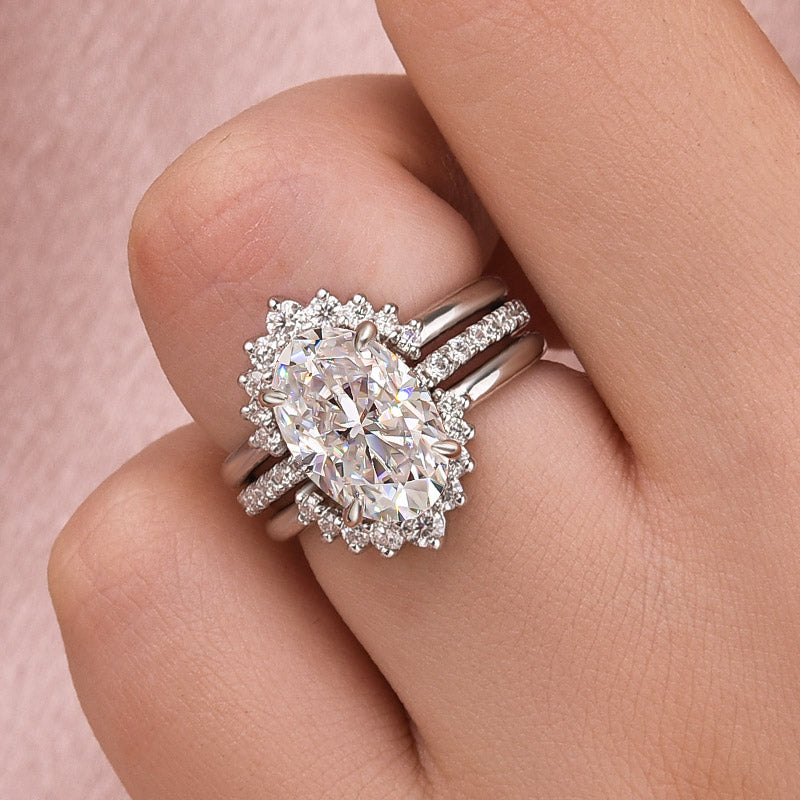 Moissanite 4.0Ct Oval Cut White Gold Wedding Ring Set