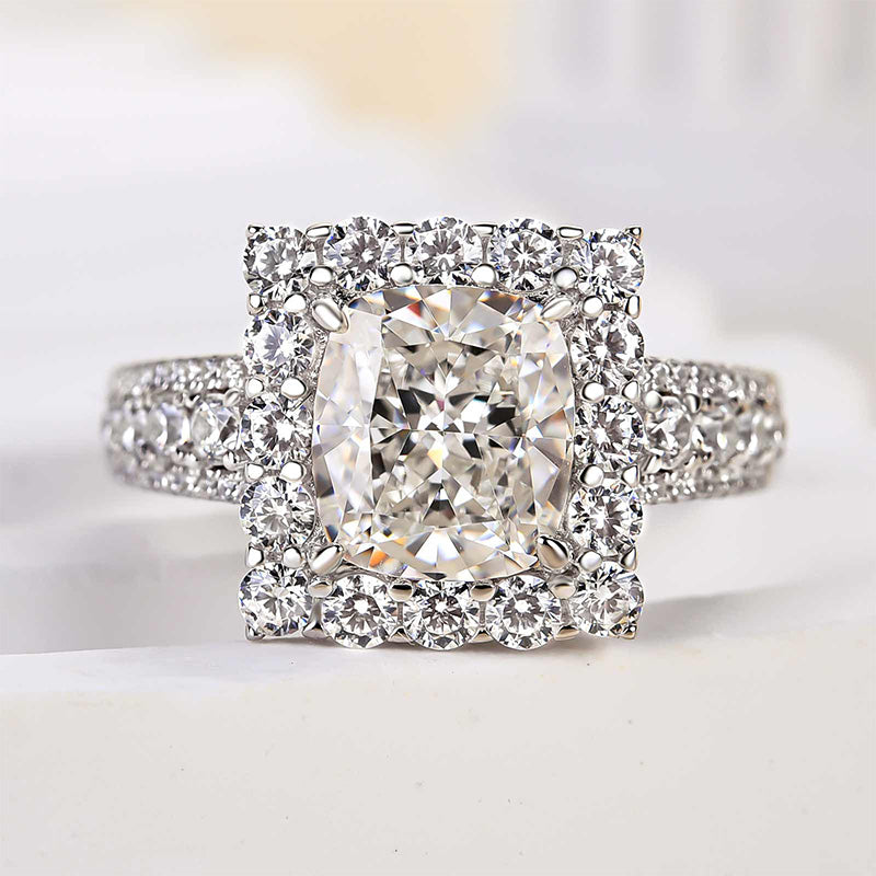 Noble Halo Crushed Ice Cushion Cut Engagement Ring In Sterling Silver