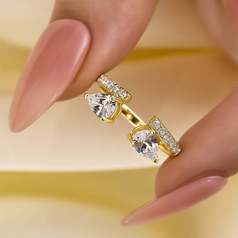 Ahabobo Classic Pear Cut Yellow Gold Open Wedding Band In Sterling Silver