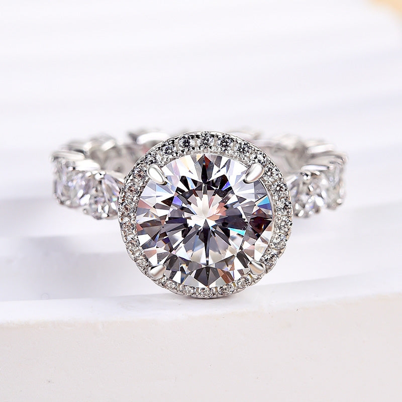 Excellent Halo Round Cut Engagement Ring In Sterling Silver