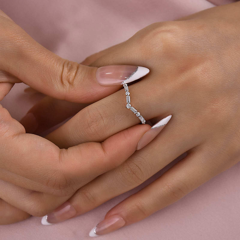 Ahabobo Exclusive V-shaped Design Half Eternity Wedding Band