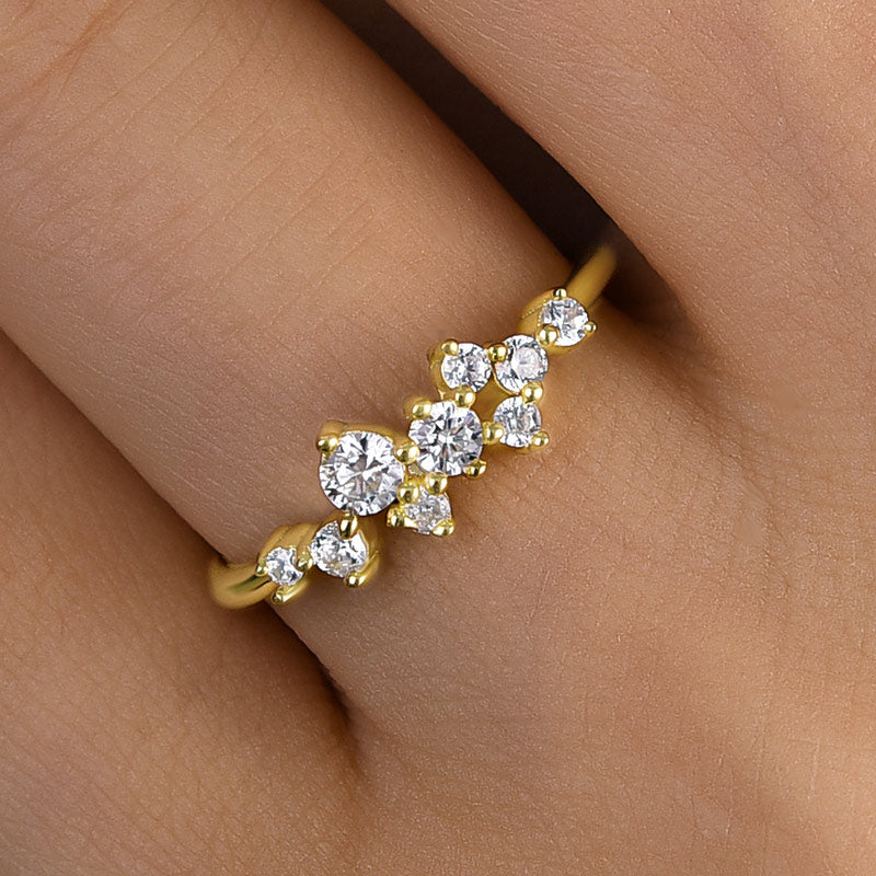 Elegant Gypsophila Yellow Gold Round Cut Wedding Band In Sterling Silver