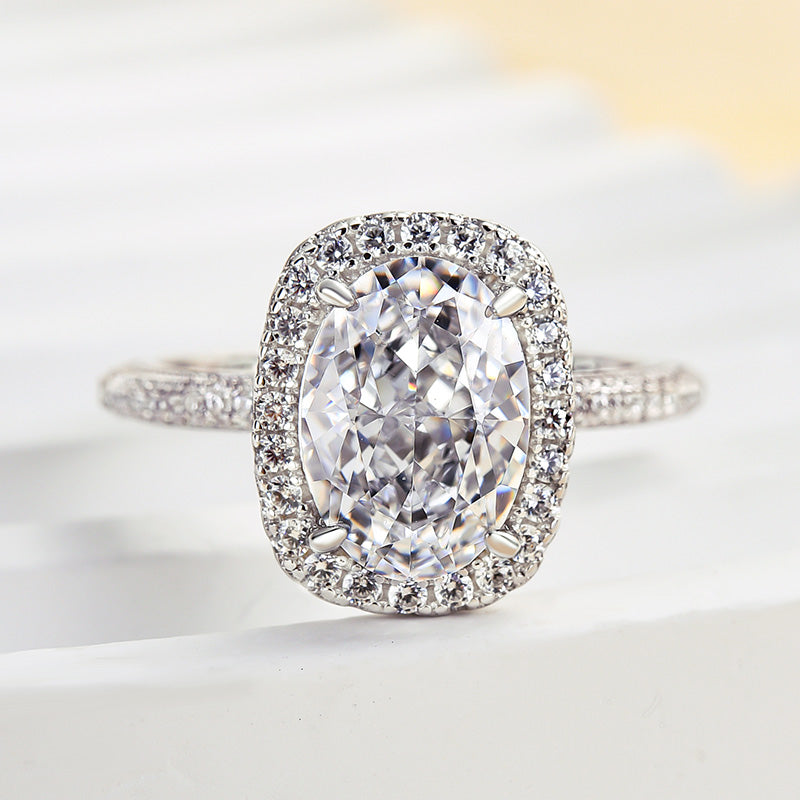 Unique Halo Oval Cut Sona Simulated Diamond Engagement Ring