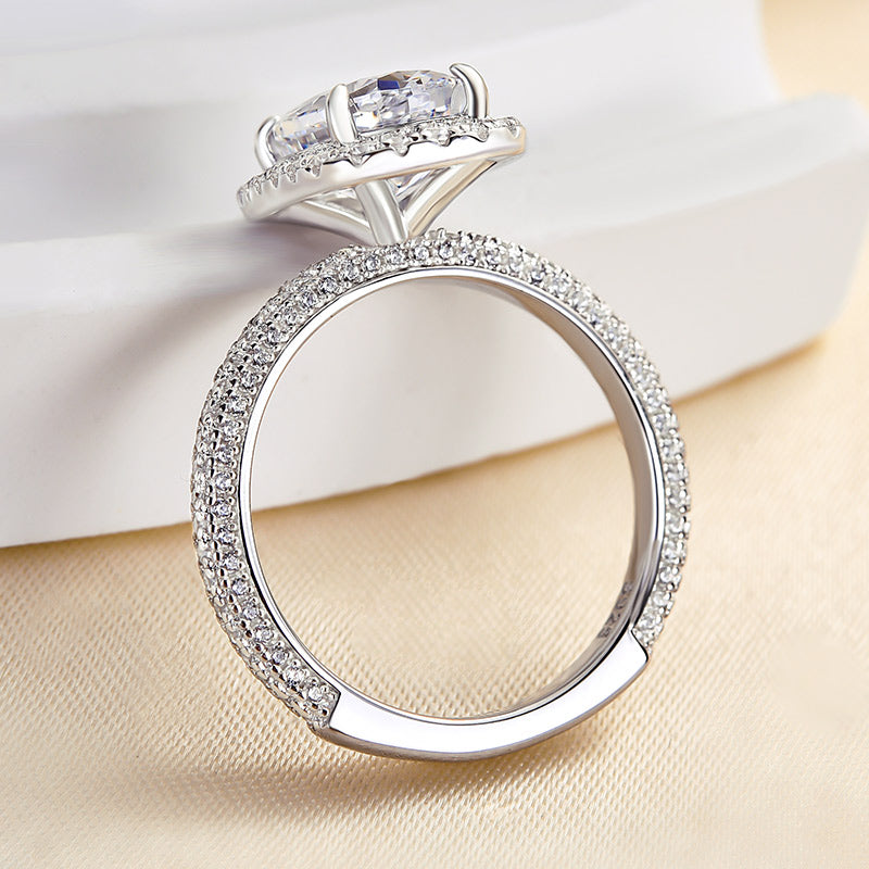 Unique Halo Oval Cut Sona Simulated Diamond Engagement Ring