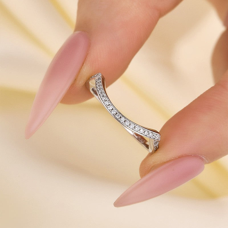 White Gold Curved Wedding Band In Sterling Silver