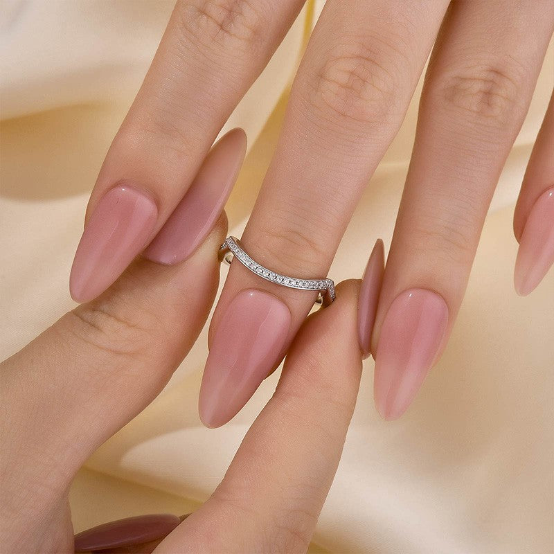 White Gold Curved Wedding Band In Sterling Silver