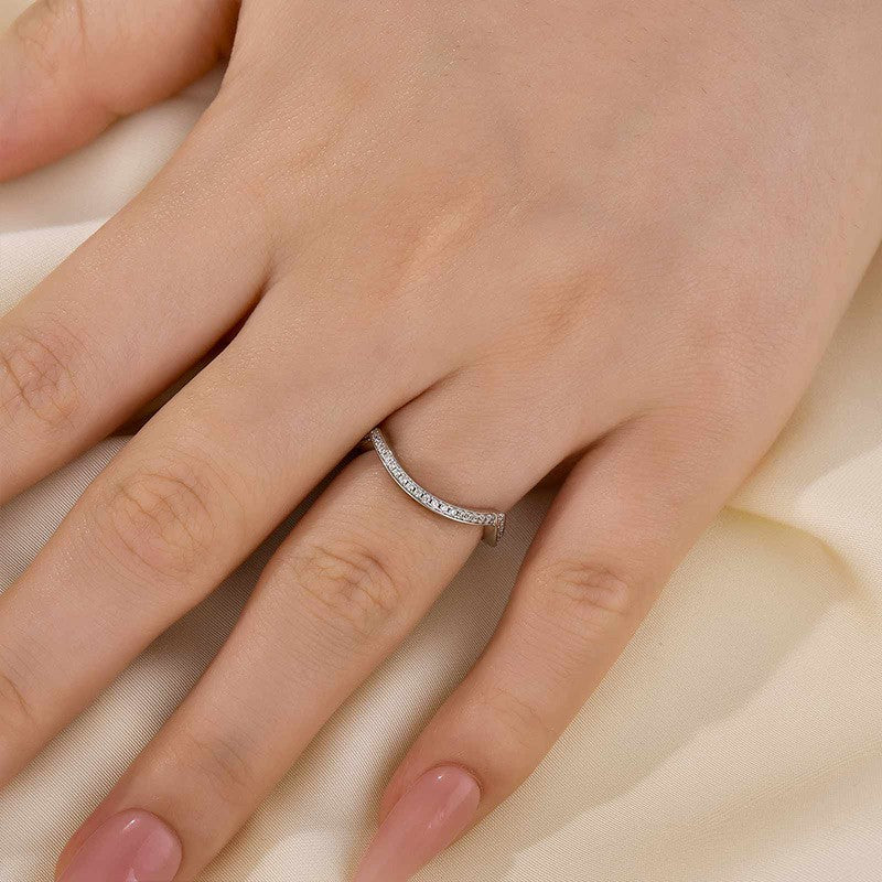White Gold Curved Wedding Band In Sterling Silver