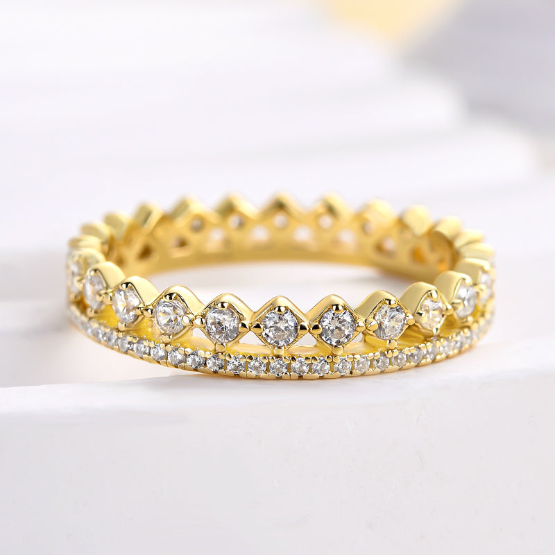 Exquisite Yellow Gold Two Rows Round Cut Wedding Band In Sterling Silver