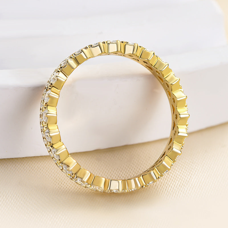 Exquisite Yellow Gold Two Rows Round Cut Wedding Band In Sterling Silver
