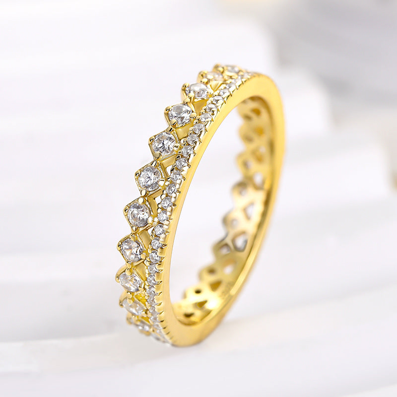 Exquisite Yellow Gold Two Rows Round Cut Wedding Band In Sterling Silver
