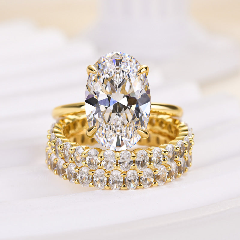 Luxury 4.0 Carat Oval Cut 3PC Wedding Ring Set In Sterling Silver
