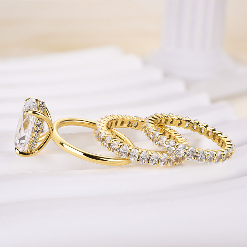 Luxury 4.0 Carat Oval Cut 3PC Wedding Ring Set In Sterling Silver
