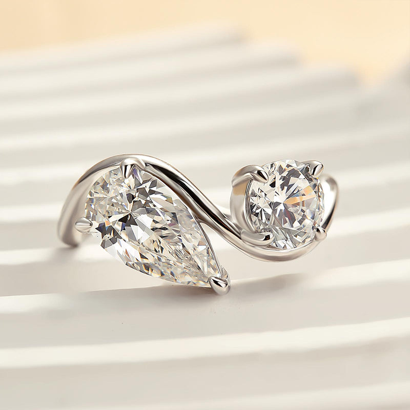 Exclusive Pear & Round Cut Two Stones Design Engagement Ring