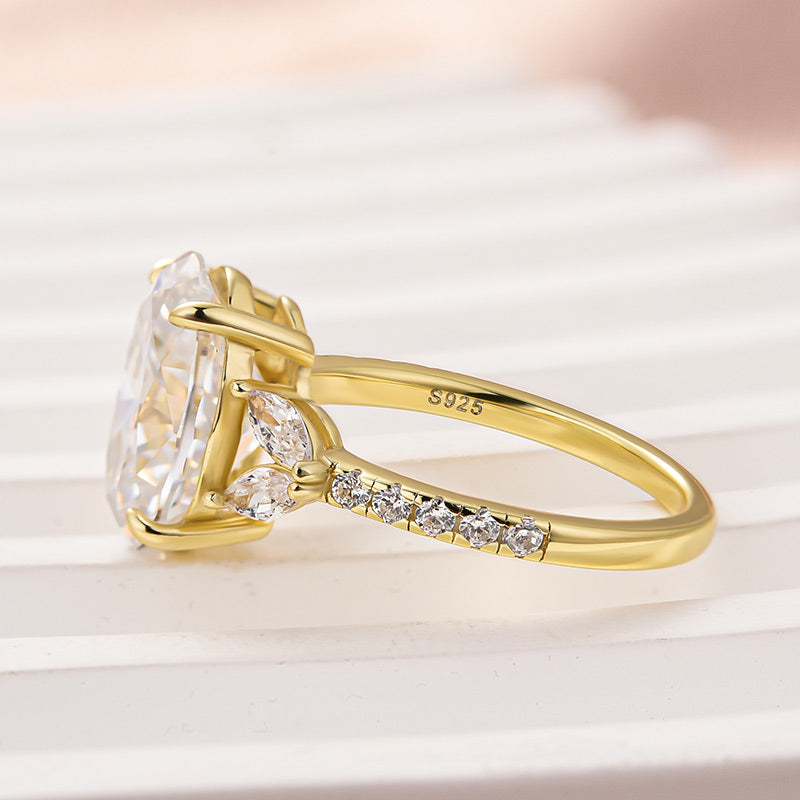Ahabobo Moissanite 4.0 Ct Oval and Angled Marquise Five Stone Engagement Ring