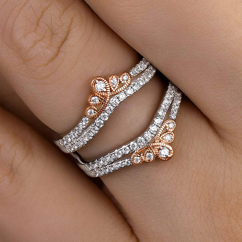 Unique Two-tone Round Cut Jacket Wedding Band
