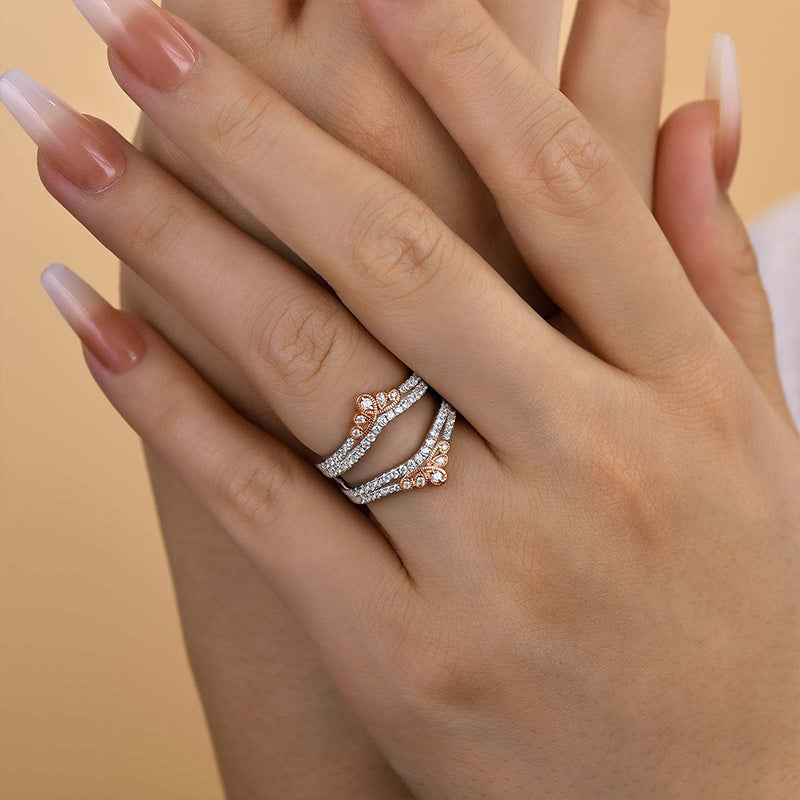 Unique Two-tone Round Cut Jacket Wedding Band