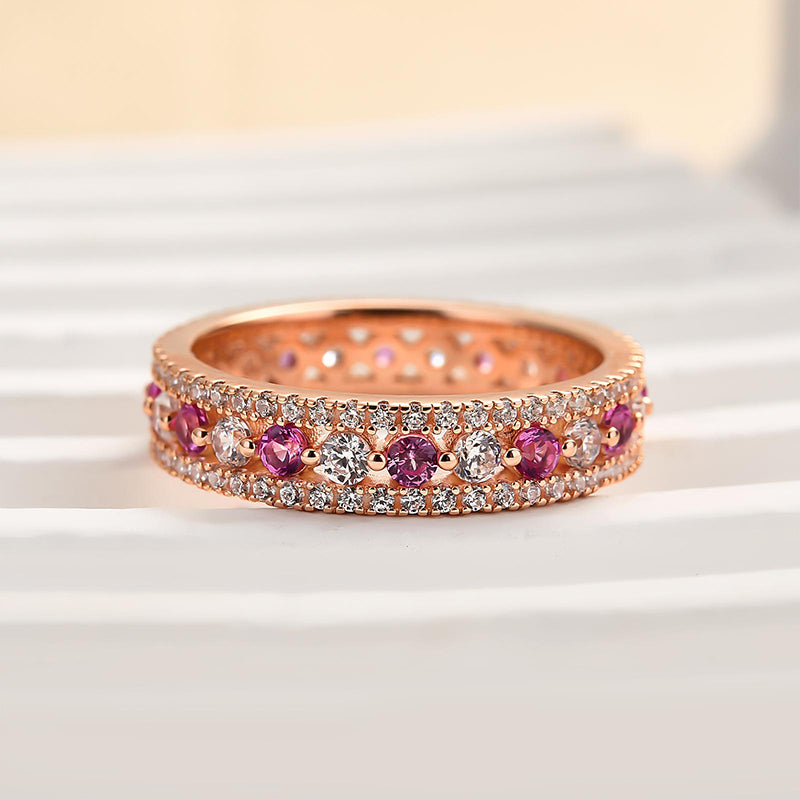 Precious Rose Gold Pink and White Stone Wide Wedding Band