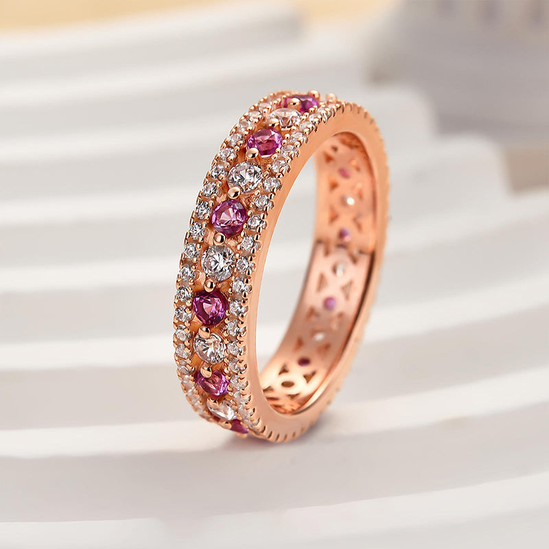Precious Rose Gold Pink and White Stone Wide Wedding Band