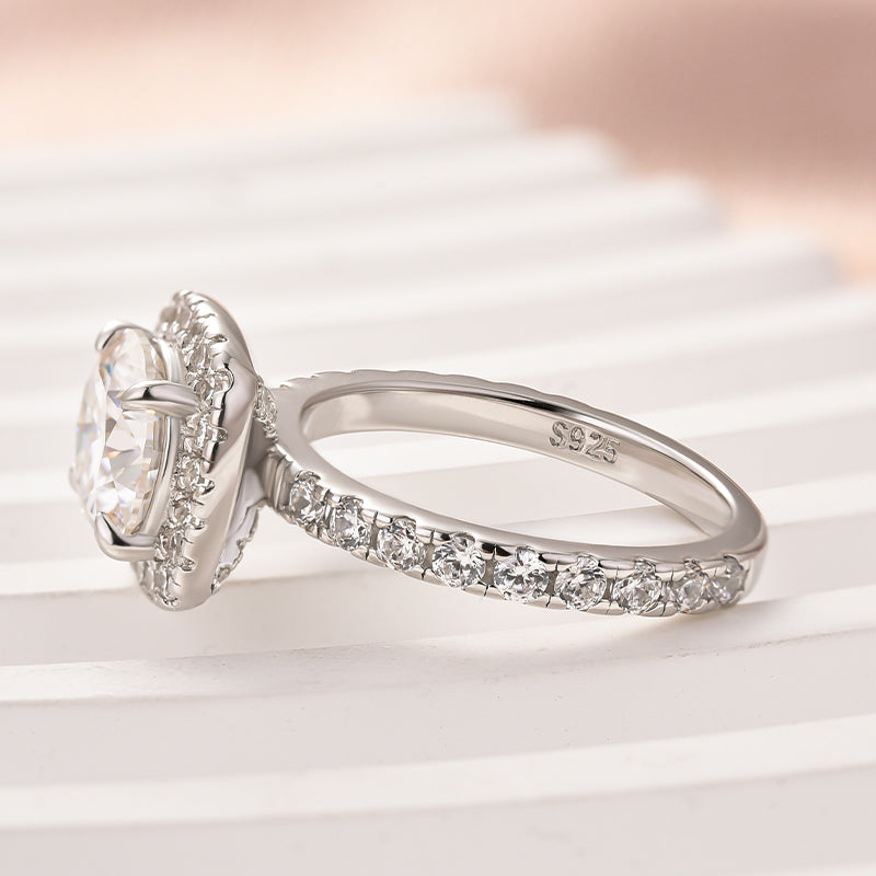 Ahabobo Moissanite 2.0 Ct Halo Round Cut White Gold Promise Ring