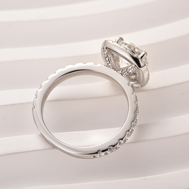 Ahabobo Moissanite 2.0 Ct Halo Round Cut White Gold Promise Ring