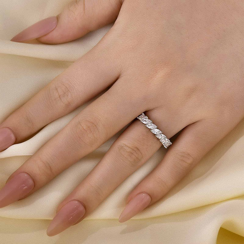 Marquise Cut Half Wedding Band In Sterling Silver