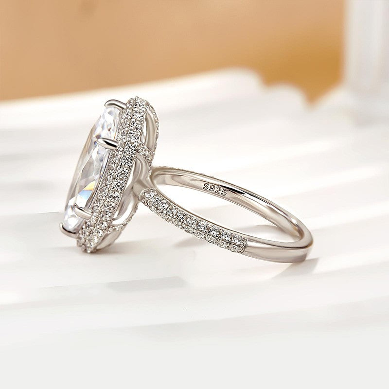 Unique 3.0Ct Halo Marquise Cut Engagement Ring In Sterling Silver