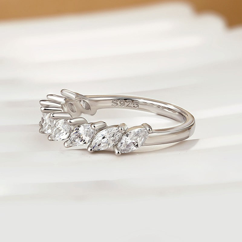 Marquise Cut Half Wedding Band In Sterling Silver