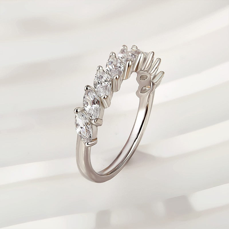 Marquise Cut Half Wedding Band In Sterling Silver