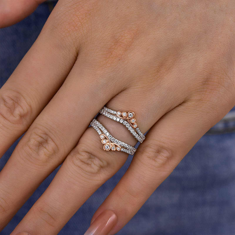 Unique Two-tone Round Cut Jacket Wedding Band