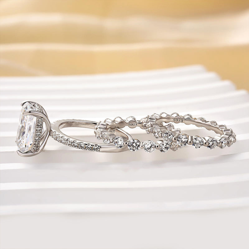 Stunning Sterling Silver Radiant Cut 3PC Ring Set