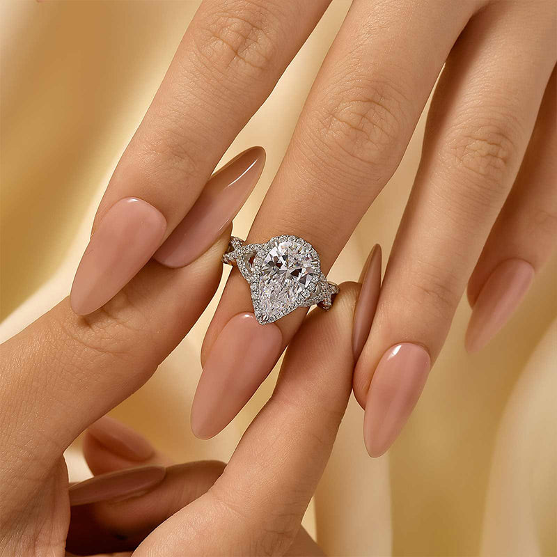 4.0Ct Halo Pear Cut Twist Travel Ring In Sterling Silver