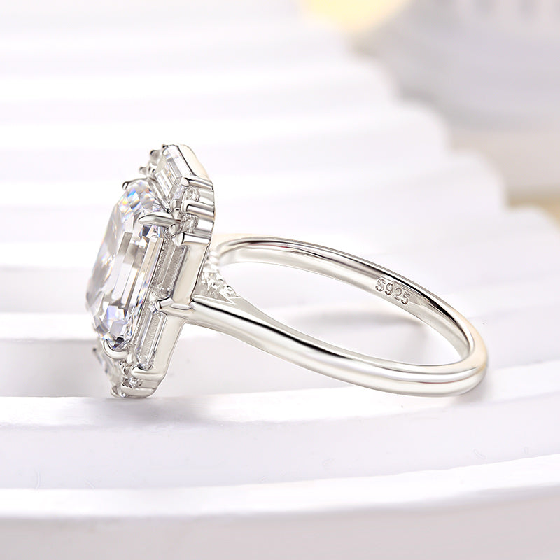 Lovely Halo 3.0Ct Emerald Cut Engagement Ring