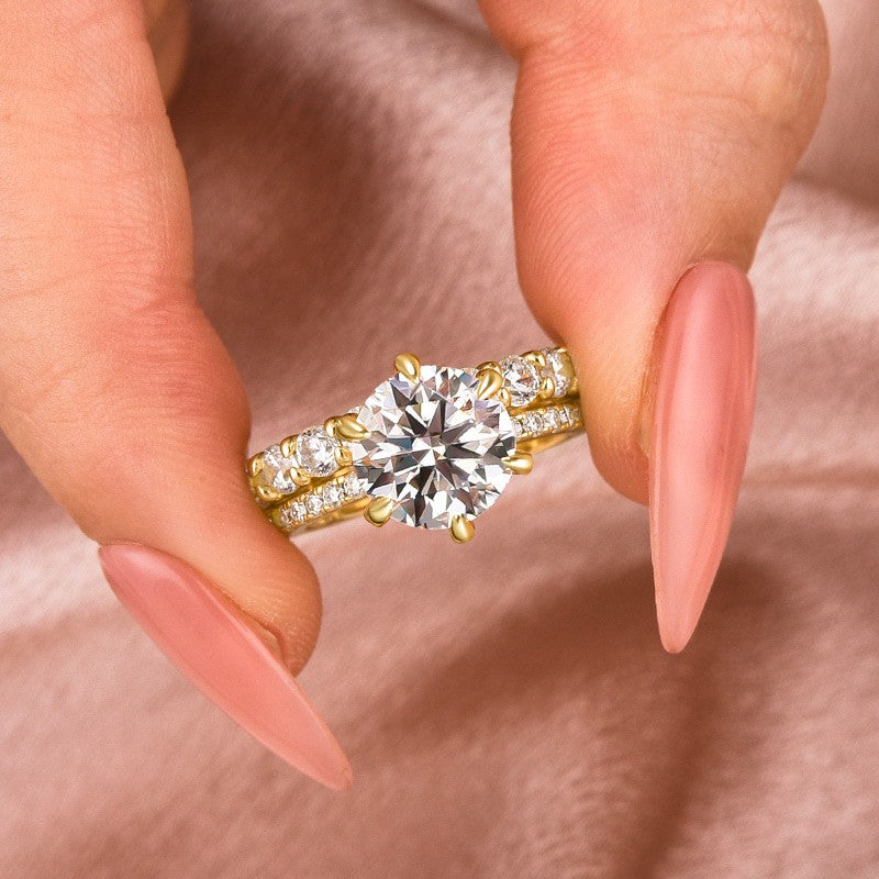 Moissanite 2.0Ct Round Cut Yellow Gold Wedding Ring Set