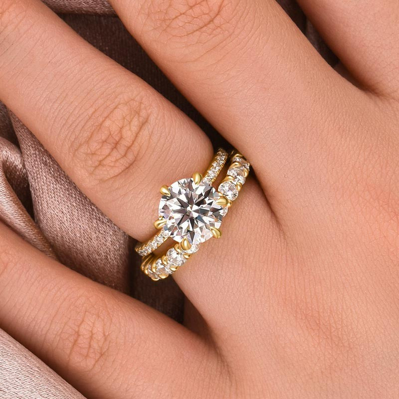 Moissanite 2.0Ct Round Cut Yellow Gold Wedding Ring Set