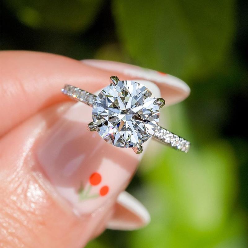 Classic Round Cut Engagement Ring for Her 4 prong In Sterling Silver
