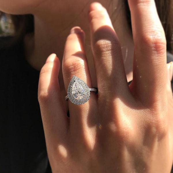 Double Halo Pear Cut Engagement Ring for Women