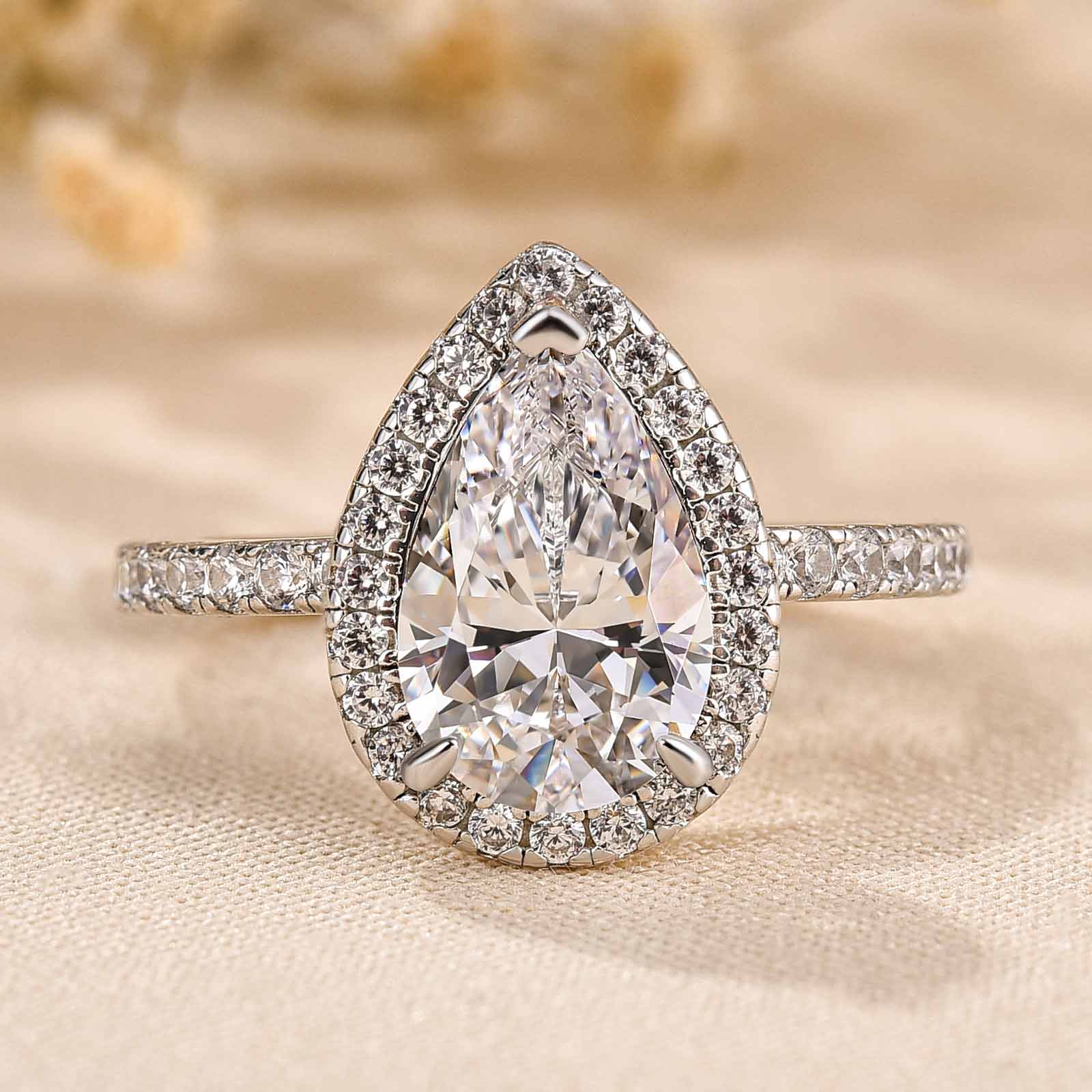 Classic 2.2 Carat Simulated Diamond Pear Cut Halo Engagement Ring for Her