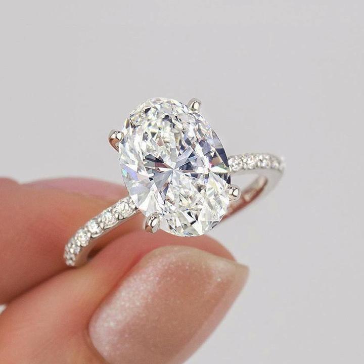 Maxine Moissanite 4.0 Carat Oval Cut Engagement Ring In Sterling Silver