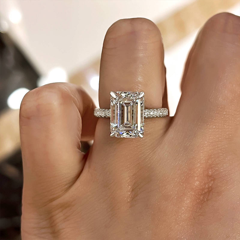 Gorgeous Emerald Cut Engagement Ring For Women In Sterling Silver