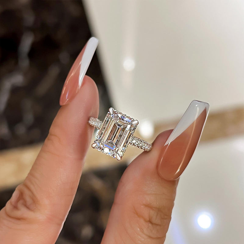 Gorgeous Emerald Cut Engagement Ring For Women In Sterling Silver