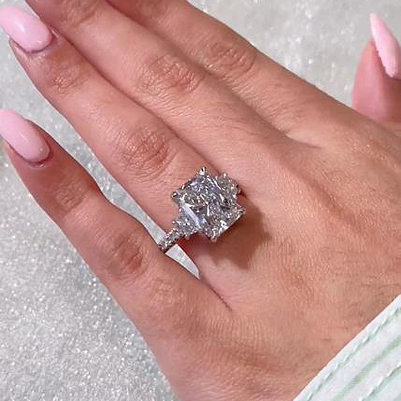 Stunning Crushed Ice Radiant Cut Three Stone Engagement Ring In Sterling Silver