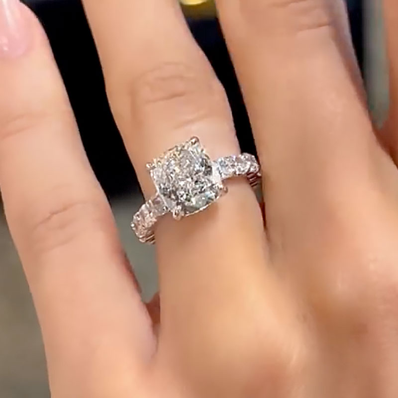 Ahabobo Sparkle 4.5Ct Cushion Cut Engagement Ring In Sterling Silver
