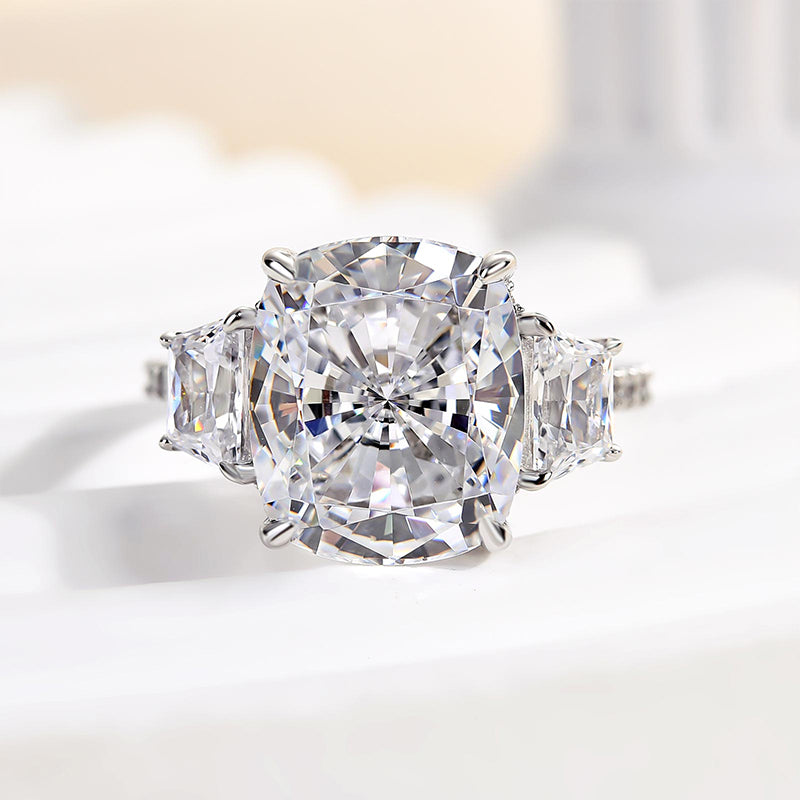 Noble Yellow Gold Cushion Cut Three Stone Engagement Ring