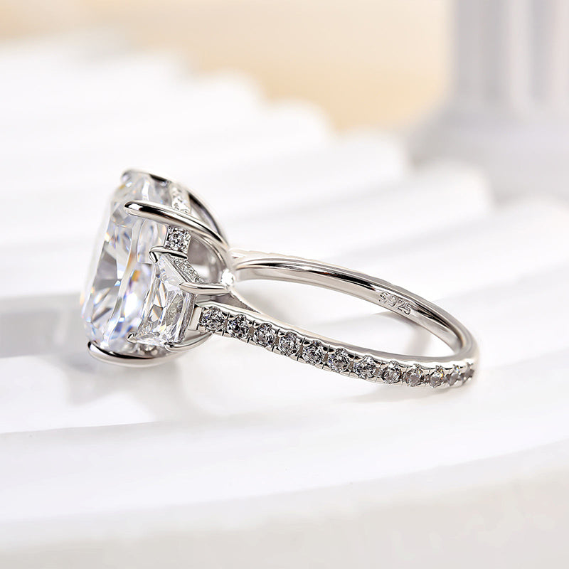 Noble Yellow Gold Cushion Cut Three Stone Engagement Ring