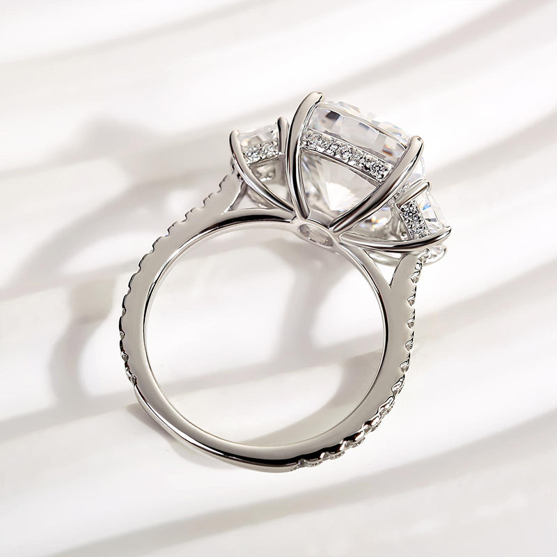 Noble Yellow Gold Cushion Cut Three Stone Engagement Ring
