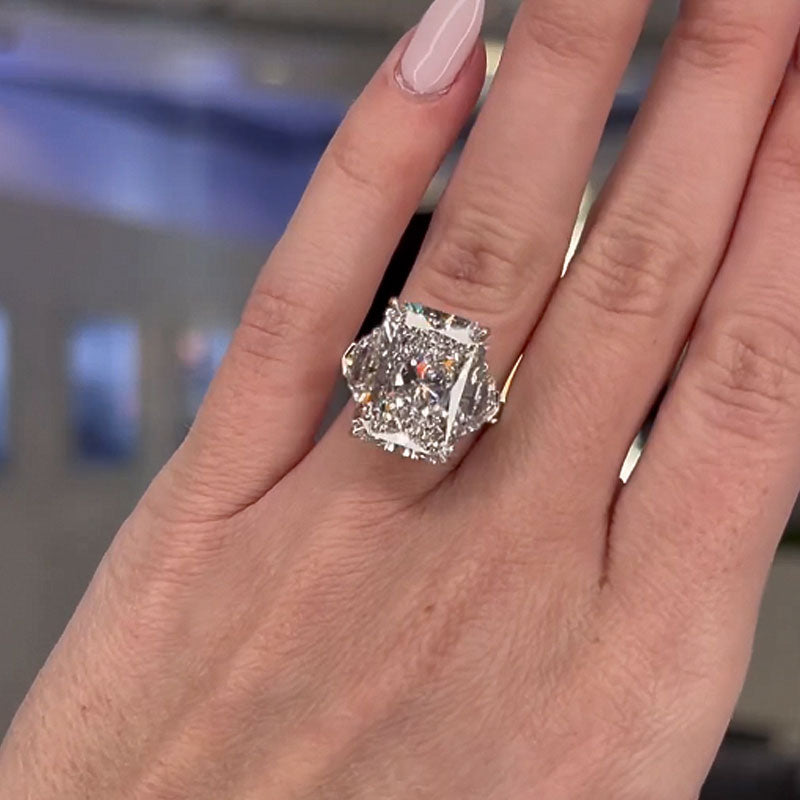 Honorable Crushed Ice Radiant Cut Three Stone Engagement Ring In Sterling Silver